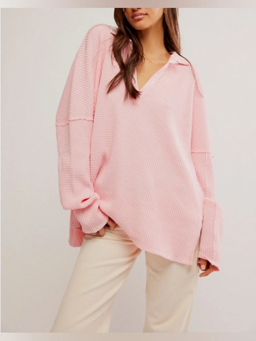 NWOT Free People We The Free Travis Polo - pale rosette pink - Small - Picture 3 of 8